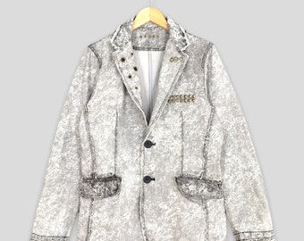 Chaqueta vaquera informal desteñida estilo vintage de los años 90, talla L. Chaqueta vaquera vintage japonesa de trabajo con tachuelas, estilo desgastado.