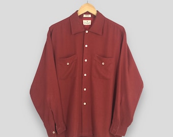 Vintage 1940s Drapey Rayon Gabardine Flap Pocket Long Sleeve Shirt