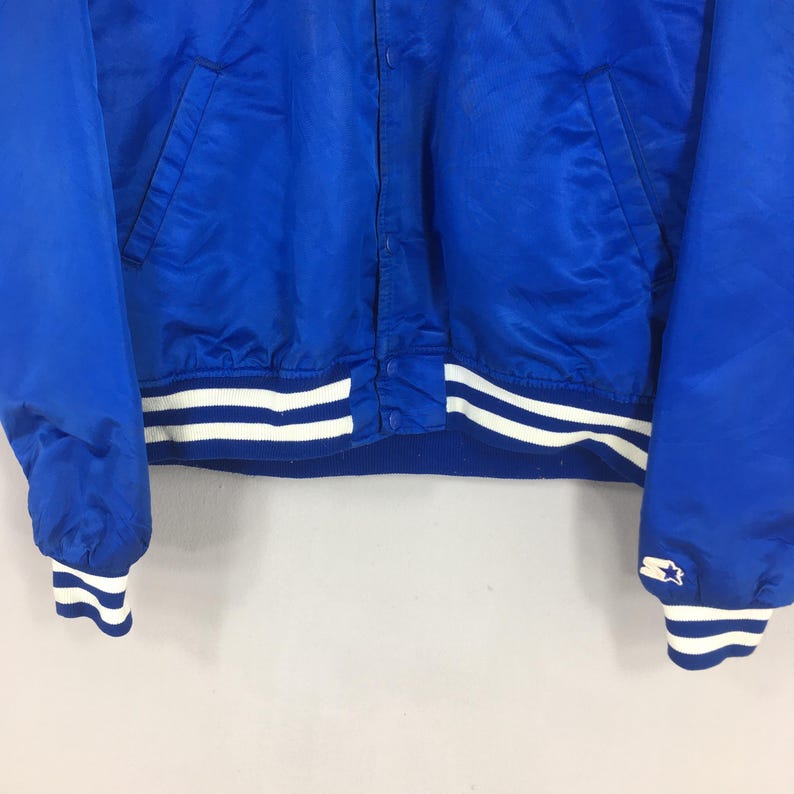 Vintage 1990s Kansas City Royals MLB Varsity Satin Jacket XLarge Baseball KC Royals Embroidered Spell Out Blue Bomber Starter Jacket Size XL image 3