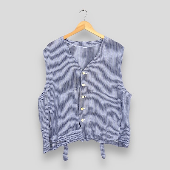 Vintage 80s Issey Miyake Men Stripes Sleeveless Pleated Jacket