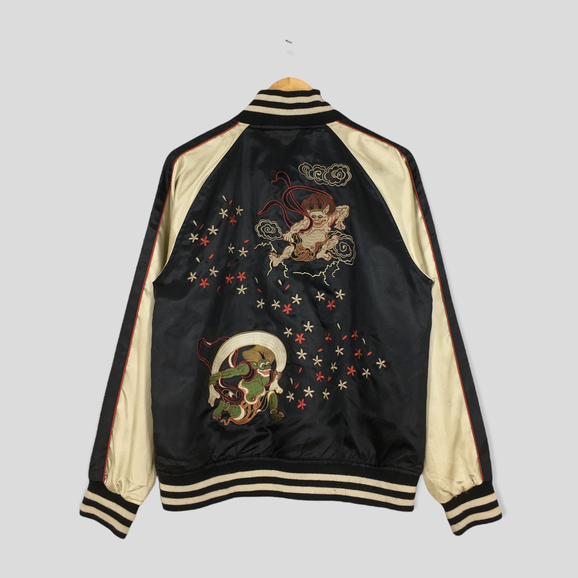 2-tone retro baseball blouson college souvenir jacket Japanese style with  embroidery