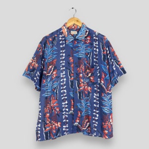 Vintage 90s Living Island Hibiscus Flower Tropical Hawaii Shirt Large Aloha Sailing Beach Honolulu Surfing Floral Rayon Button Up Size L