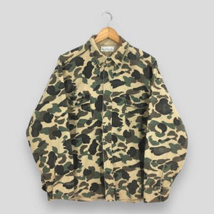 Vintage 80s Gander Mountain Camouflage Duck Hunter Brown Shirt XLarge 1980s Us Military Army War Camo Pattern Hunting Streetwear Shirt XL
