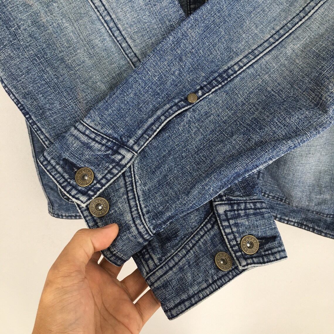 Vintage 1990s Chaps Denim Workers Jacket Large Stone Washed Style Workwear Denim Blue Chore Frenchwork Denim Jacket Button Union Made Size L, foto 4 di 5