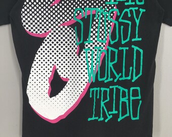 Vintage 90's Stussy Usa Black Tshirt Medium Stussy World Tribe