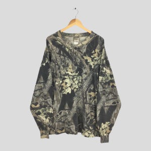 Vintage 90er Jahre Jerzees Outdoor Mossy Oak Langarm-T-Shirt 2XLarge Camouflage Real Tree Pattern Jagd Wald im Freien überdruckte Tees 2XL