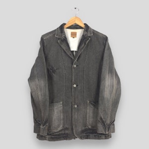Vintage 90&#39;s Worker Black Jacket Large Workwear Frenchwork Jacket Casual Union Made Men Double Collar Chore Coat Jacket Size L
