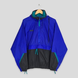 Vintage 90&#39;s Columbia Windbreaker Anorak Blue Hoodie Jacket Medium Columbia Usa Sportswear Company Sweater Columbia Light Jacket Size M