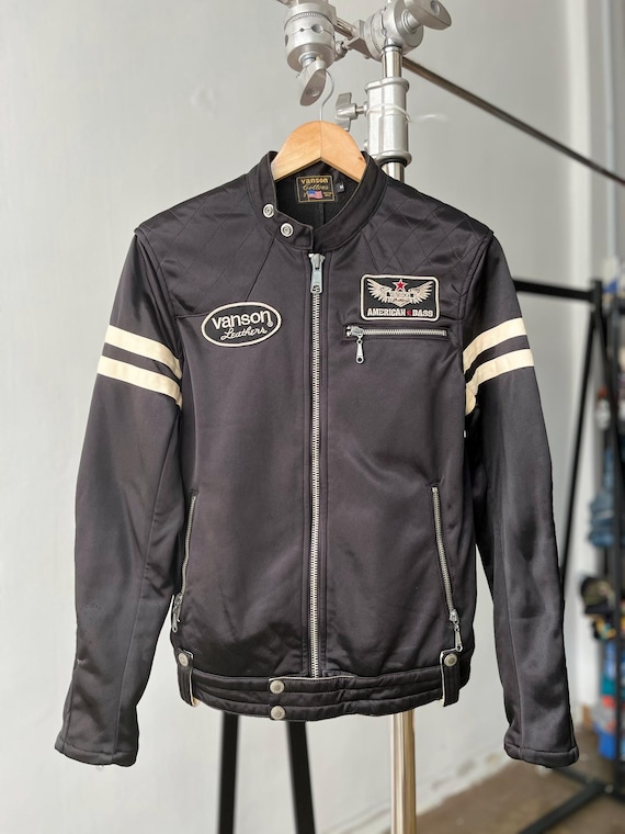 Vanson, Vintage 90s Vanson Leather Motorcycle Biker Jacket Medium Vanson Cotton Embroidery Skull American Riders Zipper Jacket Harley Riding Size M