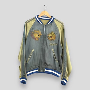 Vintage Avirex Japan Sukajan Satin Rayon Jacket Large 90s Sukajan Tiger Vs Dragon Embroidered Usaf World War II Souvenir Reversible Jacket L