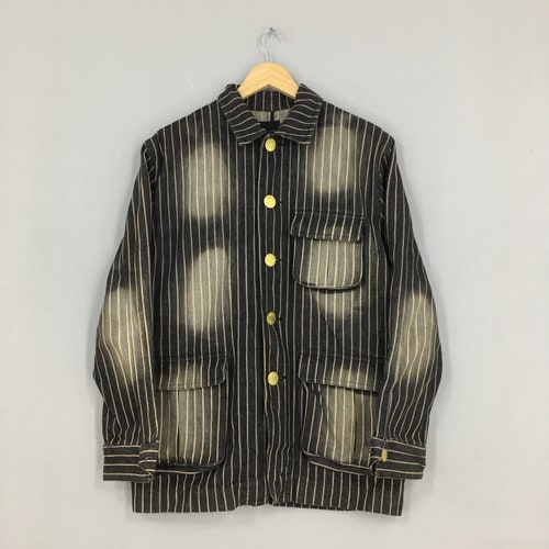 Vintage Denim Hickory Striped Jacket Labour Medium Vintage 1980s Casual Style Workers Men Jeans Black Striped Jeans Jacket shops Button Size M