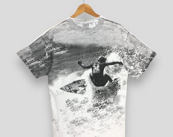 Vintage jaren 90 Ocean Pacific Surfer witte tshirt medium oceaan Pacific surfen fotografie opdruk T-shirt Ocean Wave surfen strand VS T-shirt maat M
