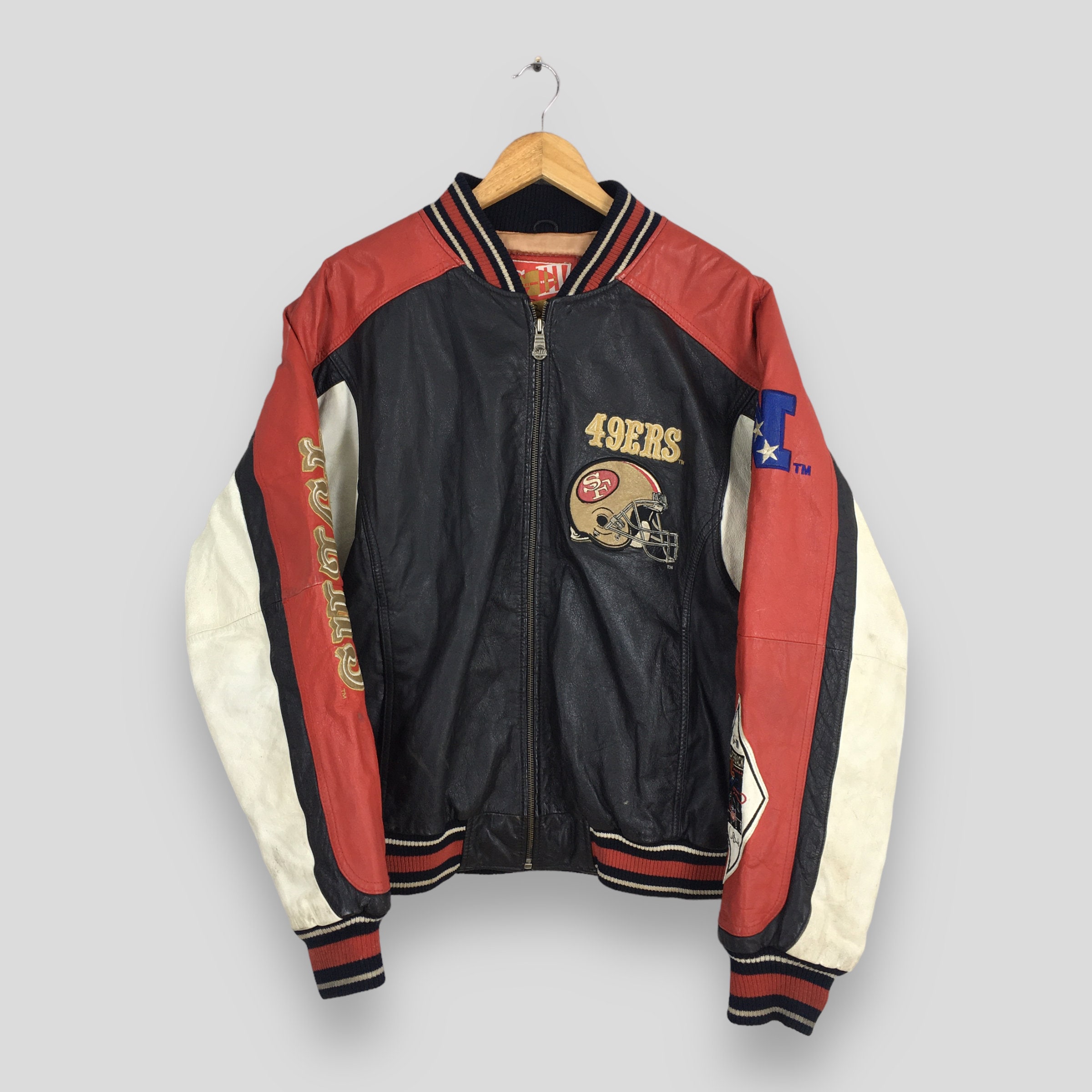 Vintage 90s San Francisco 49ERS Gold Bomber Leather Jacket Vintage 90s San Francisco 49ERS Gold Bomber Leather Jacket