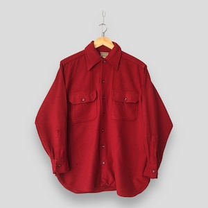 Vintage 1950s Emdee New York Red Wool Shirt Large Emdee Long Sleeve Button Up Flannel 60's Menswear Sportswear Two Pocket Oxfords Size L