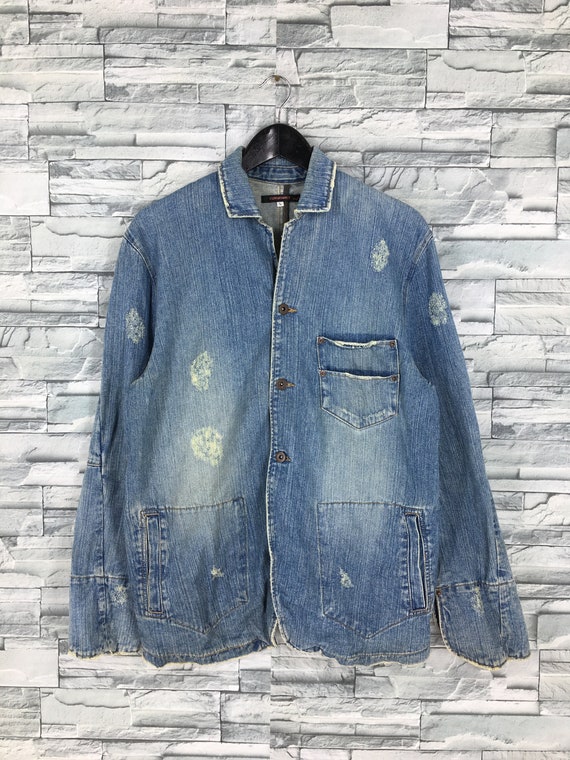 Exhibitionist Distressed Jeans Jacket Large Vintag