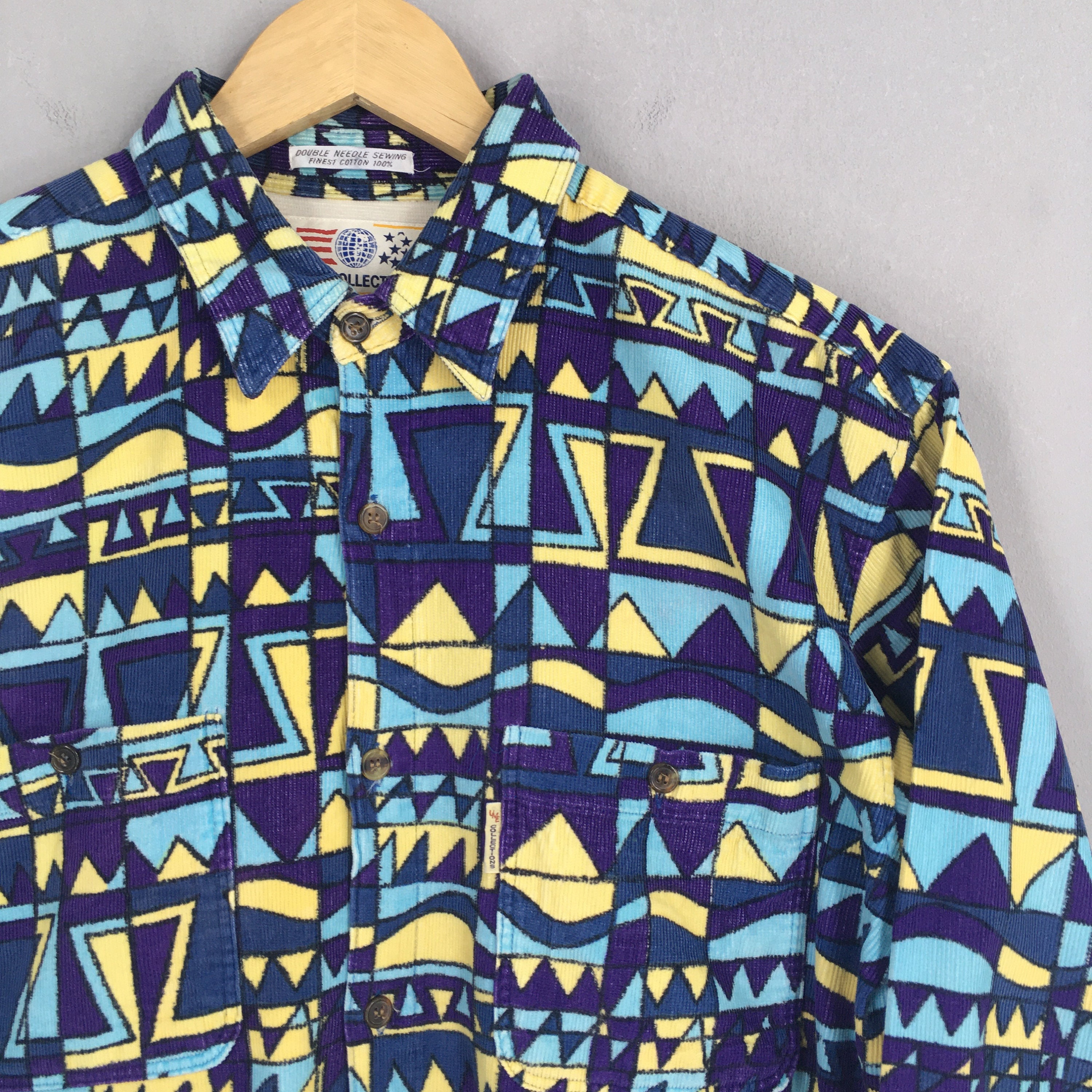 【新品、本物、当店在庫だから安心】 Vintage 80s Multicolor Funky Abstract Flannel Shirt Medium トップス