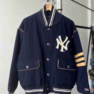 Giacca Varsity vintage dei New York Yankees MLB, taglia M, bomber delle World Series di baseball degli Yankees, cappotto di lana con logo ricamato dei NY Yankees, Mirage, taglia M