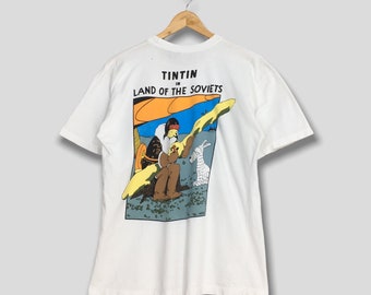 Vintage The Adventures of Tintin Land Of The Soviets Cartoon Tshirt Medium 1990s Tintin In The Land Of The Soviets Comic Strip Tees Size M