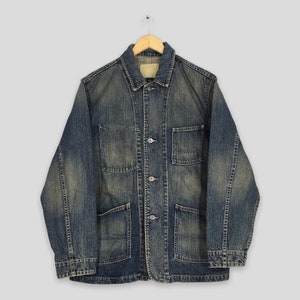 Vintage 90s Gap American Denim Workers Jacket Large 1990s Workwear Style Denim Faded Chore Denim Jacket Buttons Union Made Sanforized Size L
