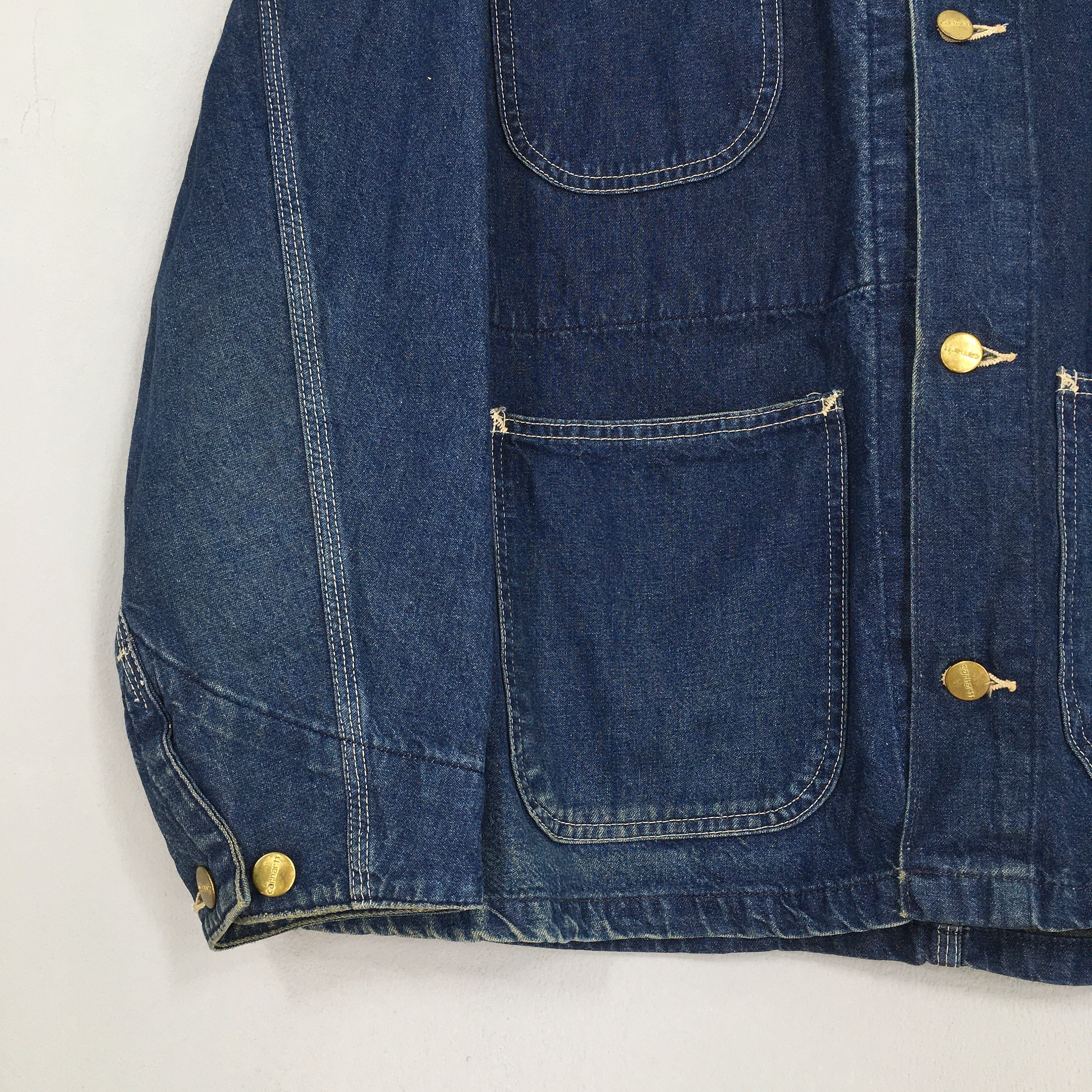 Vintage 80s Carhartt Denim Jeans Workwear Jacket Large