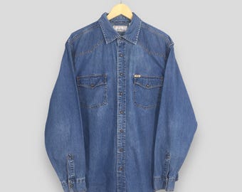 Vintage Levis Strauss Jeans Hemd Western Jeans Hemd Großes Levis Denim Blaue Levis Jeans USA Perlen Snap Button Down Levis Strauss Jeans Oxfords Size L