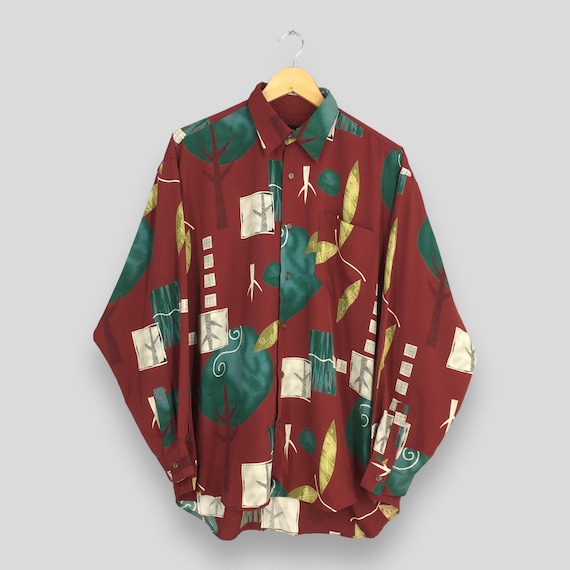 Vintage Bazzanti Funky Retro Pop Art Multicolor Shirt Large Bazzanti International Printed Artwork Party Polyester Button Down Oxford Size L