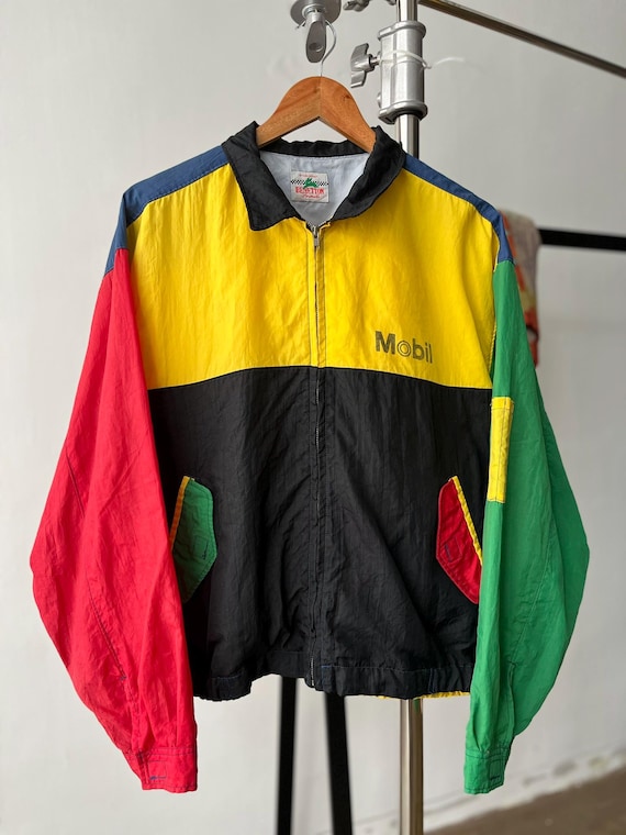 Benetton, Vintage Benetton Formula 1 Racing Multicolor Jacket XLarge UCB Mobil Team Zipper Coat United Colors Benetton Italy Grand Prix Windbreaker XL