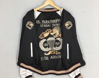 Vintage Sukajan Yokosuka Tiger Souvenir Black Jacket Medium 80's