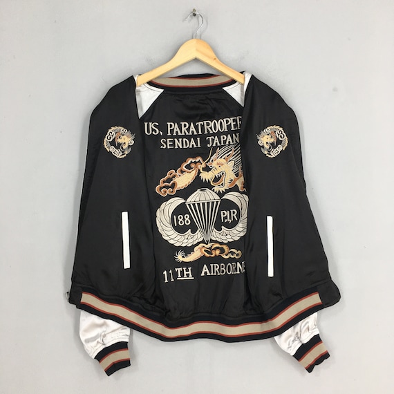 Vintage Sukajan Yokosuka Tiger Souvenir Black Jacket Medium 80's