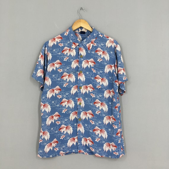 Vintage Hawaiian Japanese Gold Fish Rayon Shirt Medium 90s - Etsy