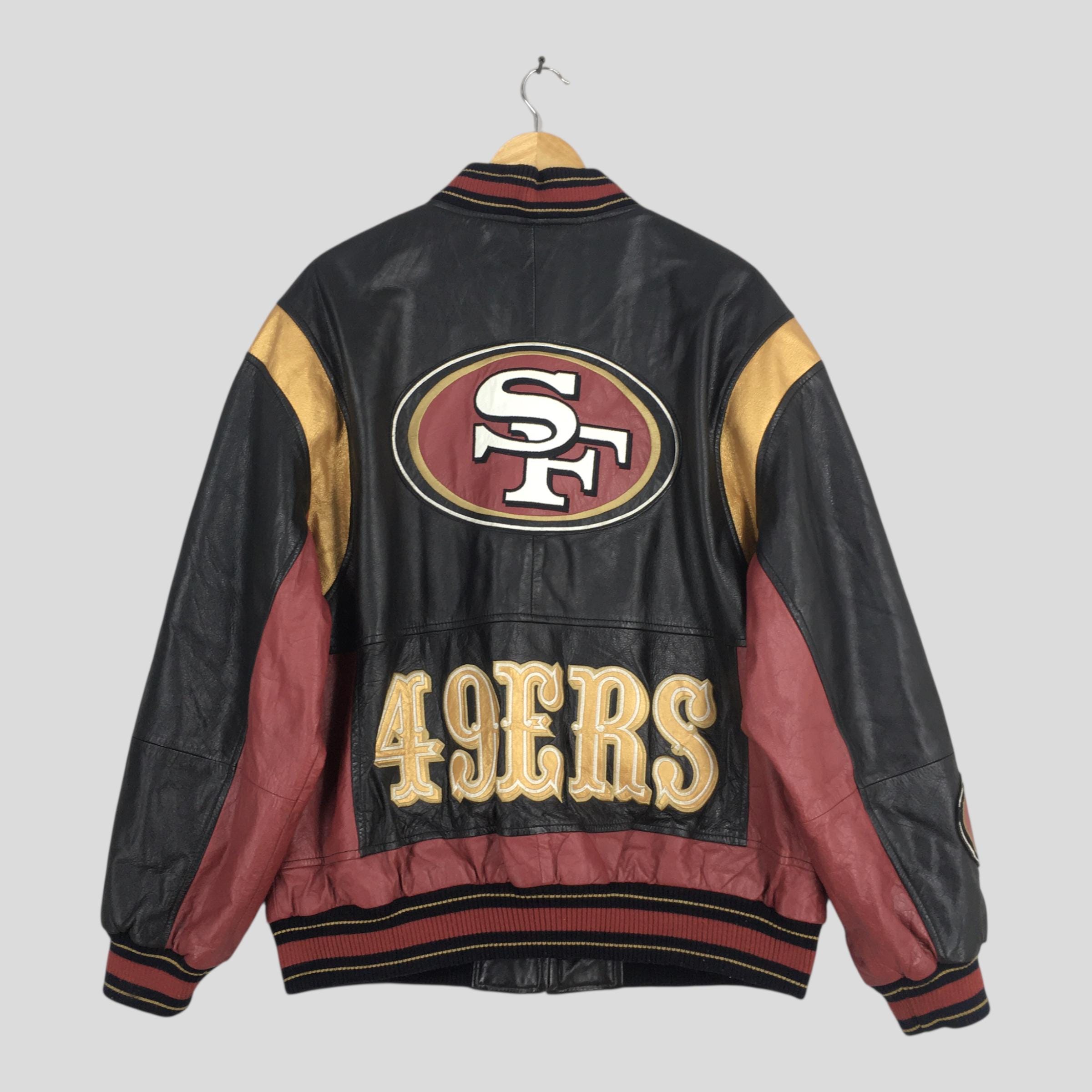 Vintage 90s San Francisco 49ERS Red Black Bomber Leather Jacket