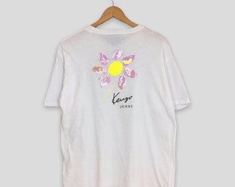 Camiseta vintage Kenzo Beko con estampado floral, talla M. Kenzo Jeans, estilo casual, diseñador japonés. Kenzo Homme, camiseta blanca de diseñador japonés, talla M.