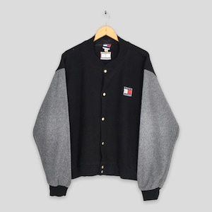 Vintage 90&#39;s Tommy Hilfiger Buttons Jacket Black XLarge Tommy Hilfiger Warmer Fleece Sweatshirt Jacket Tommy Jeans Jacket Polyester Size XL