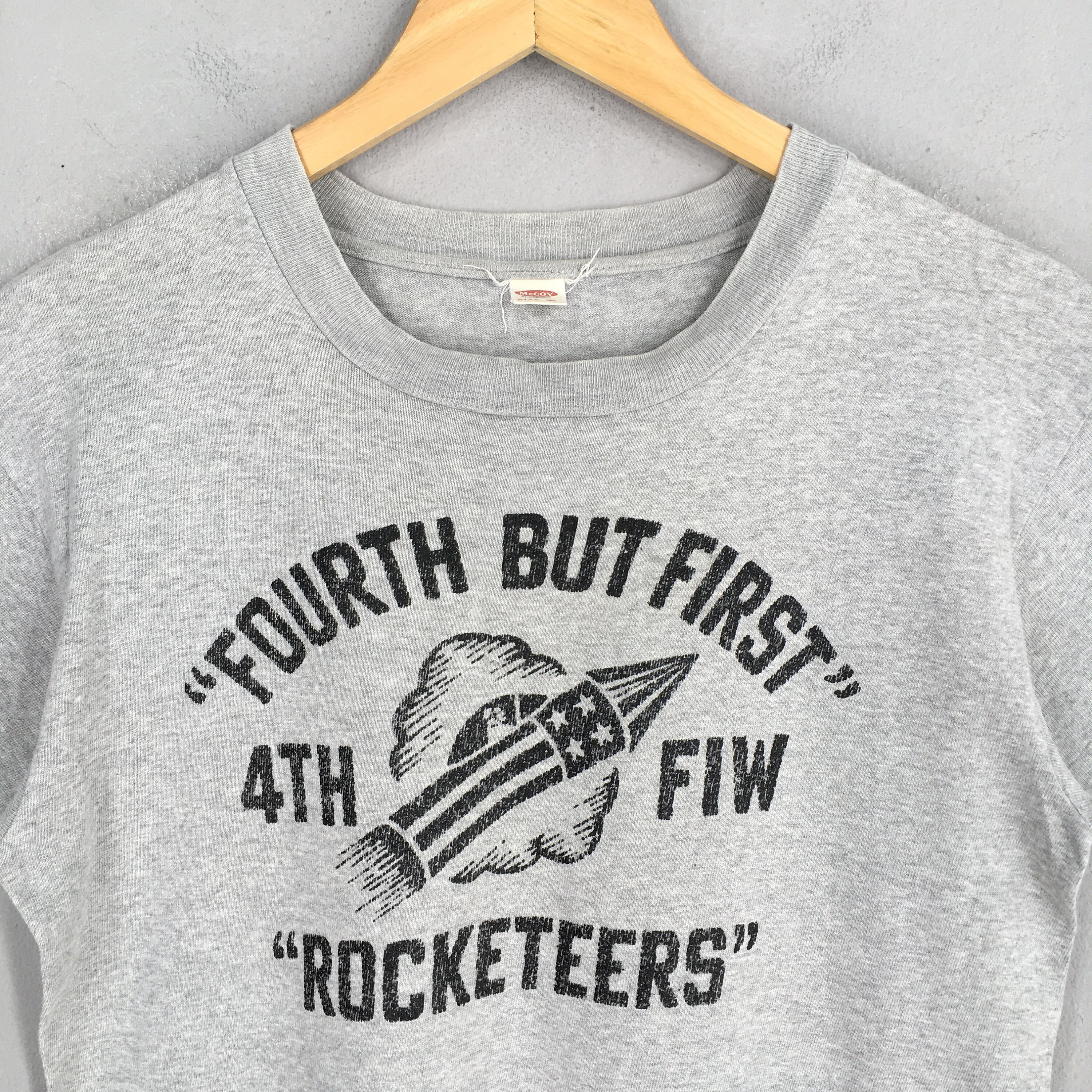 Vintage Mccoy Japan Rocketeers 4th FIW Gray T Shirt Small 90