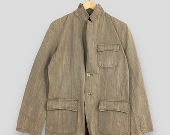 Vintage Herringbone Japanese Denim Workwear Jacket Large 80s Frenchwork American Worker Denim Coat Beige Jeans Jacket Buttons Size L
