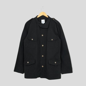 Vintage 90s Frenchwork Denim Jeans Workwear Jacket Large Japanese Workers Chore Denim Harrington Black Jacket Buttons Military Style Size L