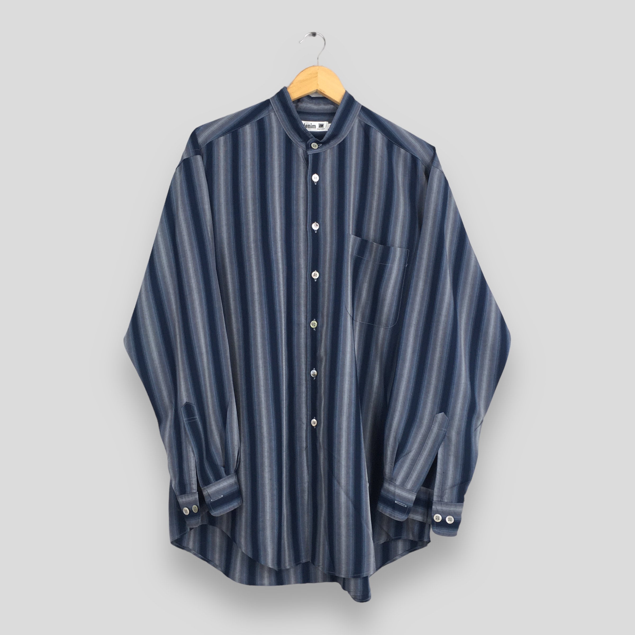 Vintage 80's Issey Miyake Denim Striped Shirt Men Large IM Vintage 80's Issey Miyake Denim Striped Shirt Men Large IM