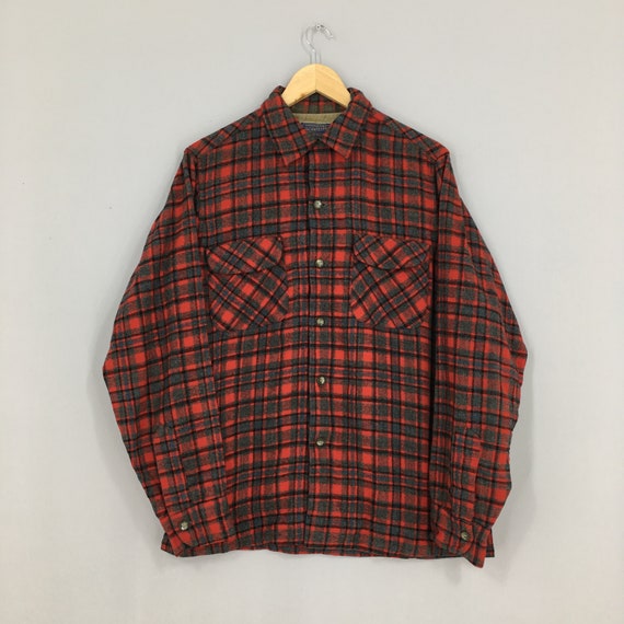 Vintage Pendleton Plaid Shadow Red Checkered Wool