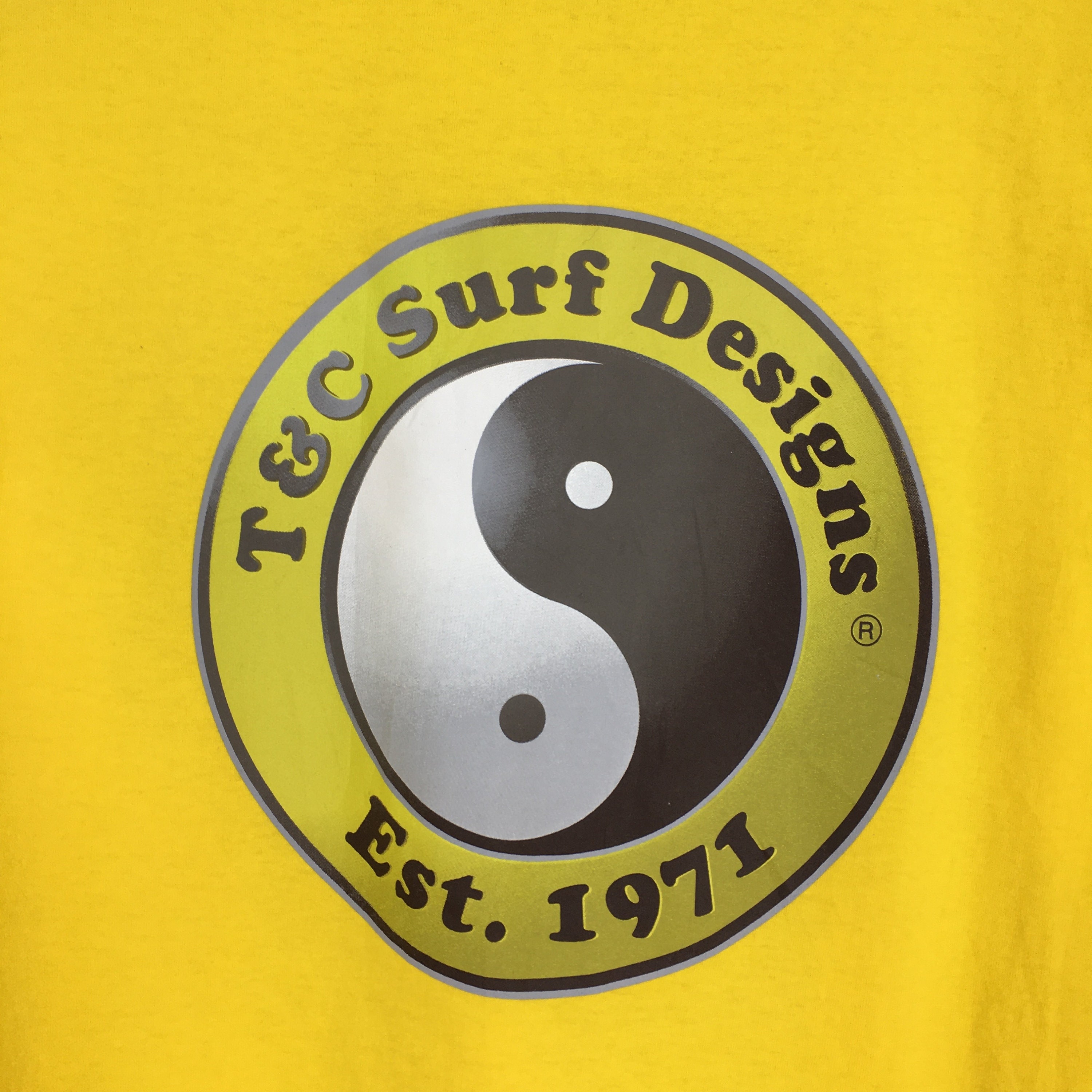 Vintage 90's T&C Surf Designs Yin Yang Surfing Yellow T Shirt