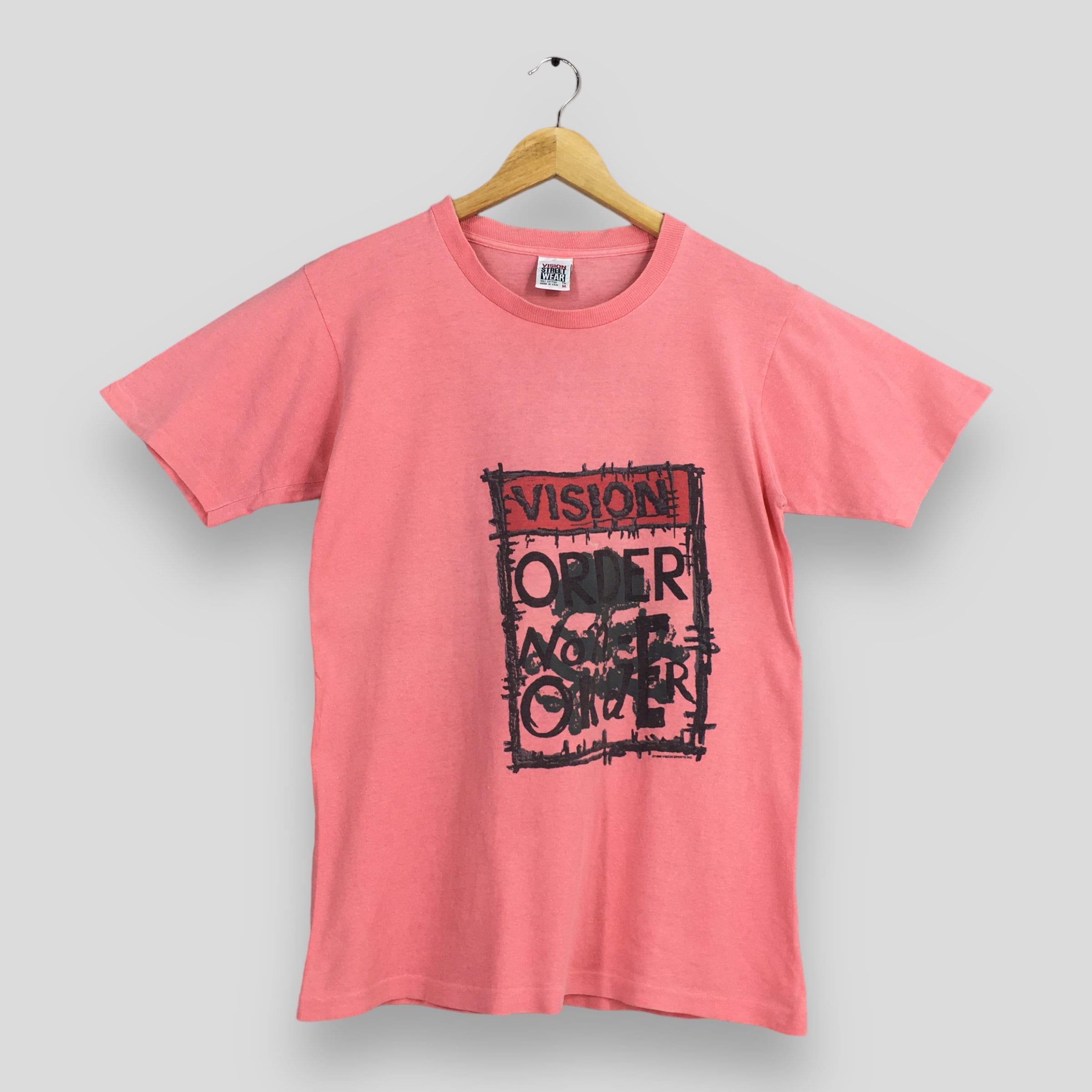 Vintage 90's Vision Street Wear Pink T Shirt Medium Skull