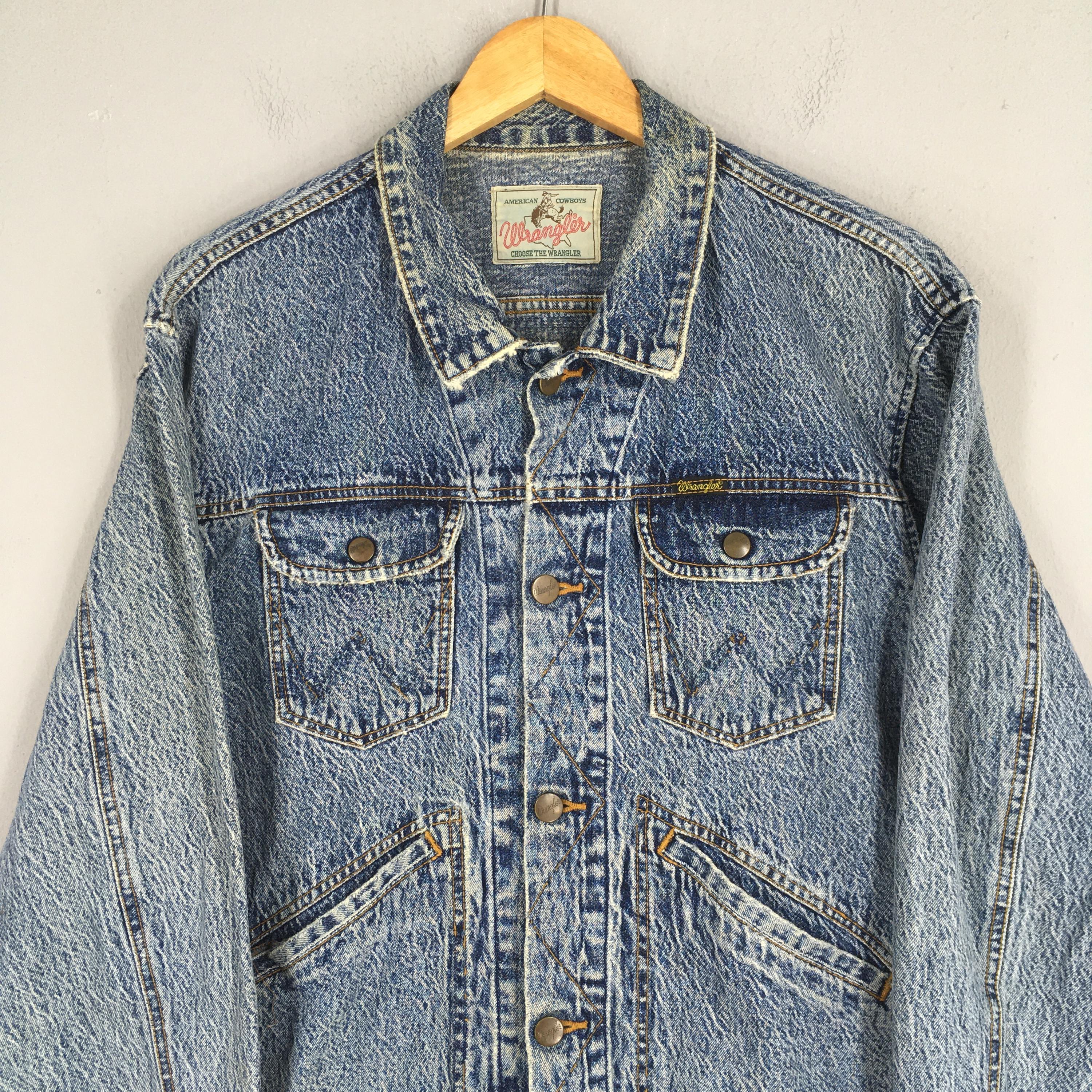 Vintage 90s Wrangler 124MJ Denim Trucker Jacket Medium 1980s 