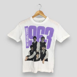 Vintage 90s The Rolling Stones White Tshirt XSmall 1963 Rolling Stones Line Up Printed Shirt 89 World Tour Stoned Rock and Roll Tees Size XS