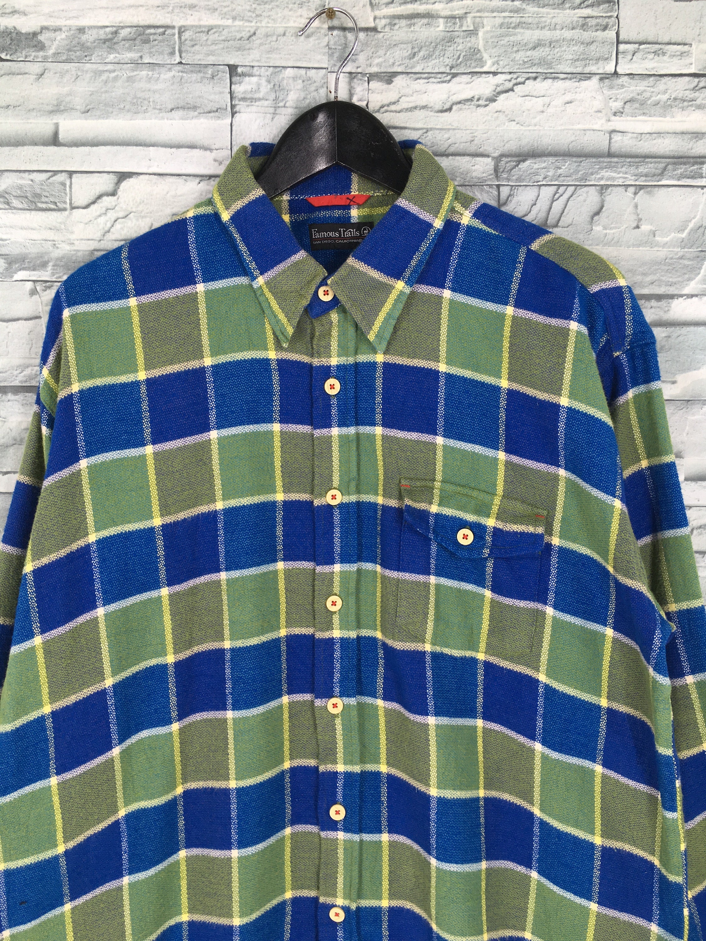Vintage 90's Plaid Checkered Flannel Green Shirt Large | Etsy