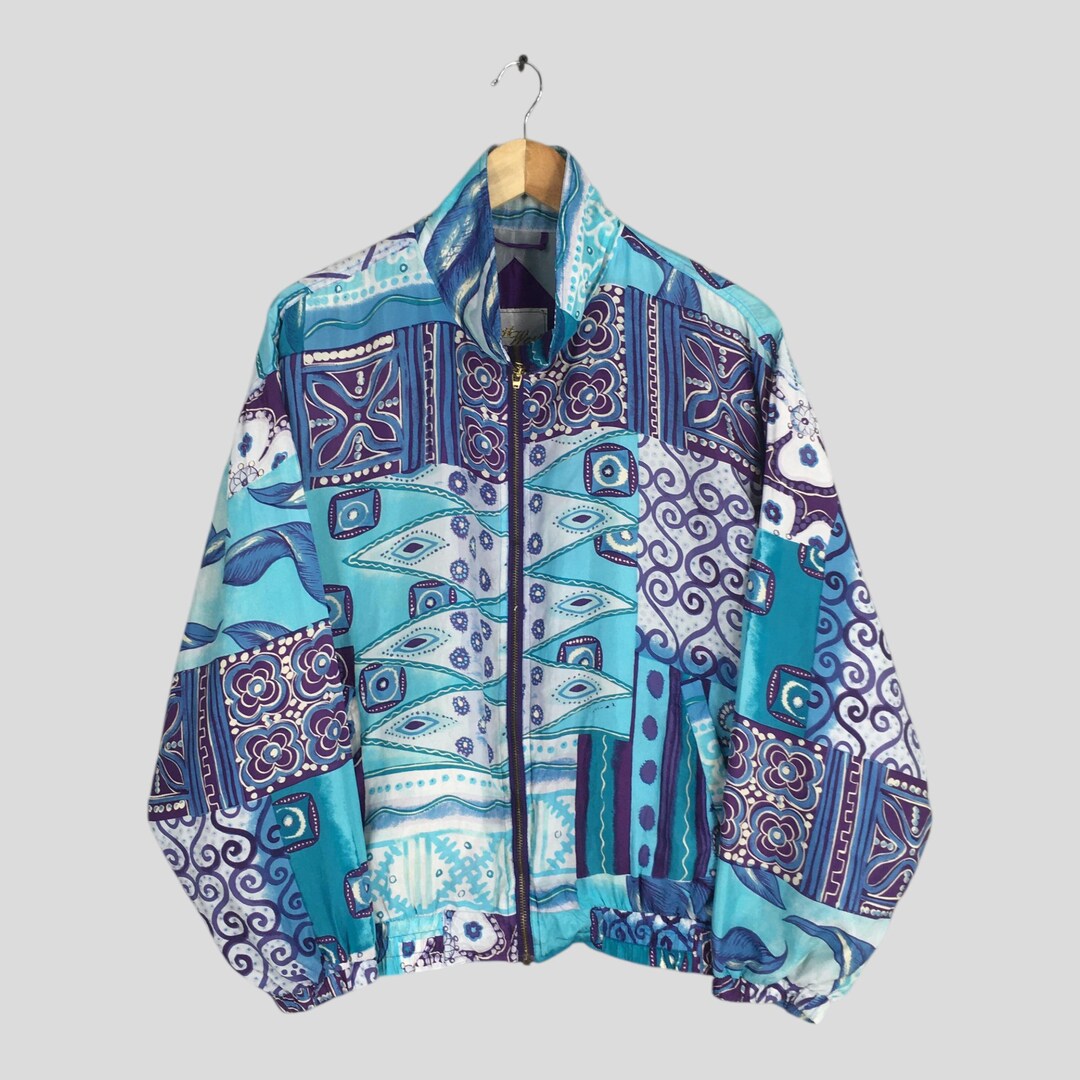 Vintage 90's Royalty Baroque Silk Jacket Small Abstract Pop Art