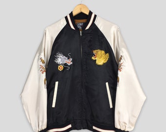 Sukajan Dragon Tiger Black Souvenir Jacket Large Vintage 80's