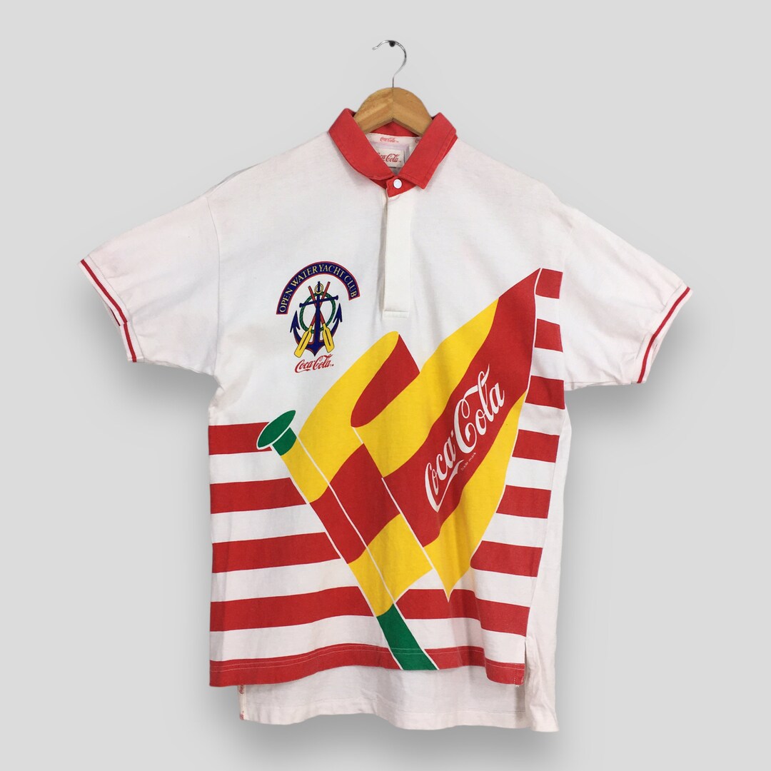 トップス Coca-Cola WEAVE STRIPE S/S POLO Vintage 1986 Coca Cola Open Water Yacht Club Shirt Medium 80's