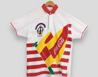 Vintage 90s Coca Cola Polo Rugby Shirt Medium Green Coca Cola Big