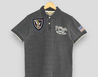 Camisa polo Avirex Flying Tigers vintage de la Fuerza Aérea, talla L. Bordado del grupo de voluntarios estadounidenses Avirex Flying Tiger USAF Avirex USA Shirt Talla L