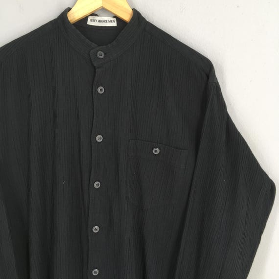 Vintage Issey Miyake Men Pleated Black Shirt Medium Issey Miyake