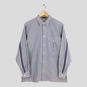 Vintage 90s Issey Miyake Gray Striped Shirt Medium IM Product Japan Designer Issey Miyake Stripes Oxfords Button Down Casual Size M